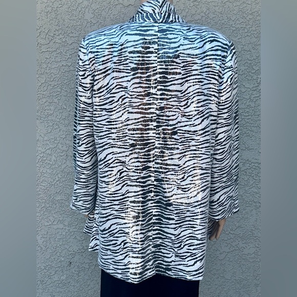 Alberto Makali Open Front Drape Style Sequined Zebra Print Blazer Jacket sz L - Picture 4 of 11